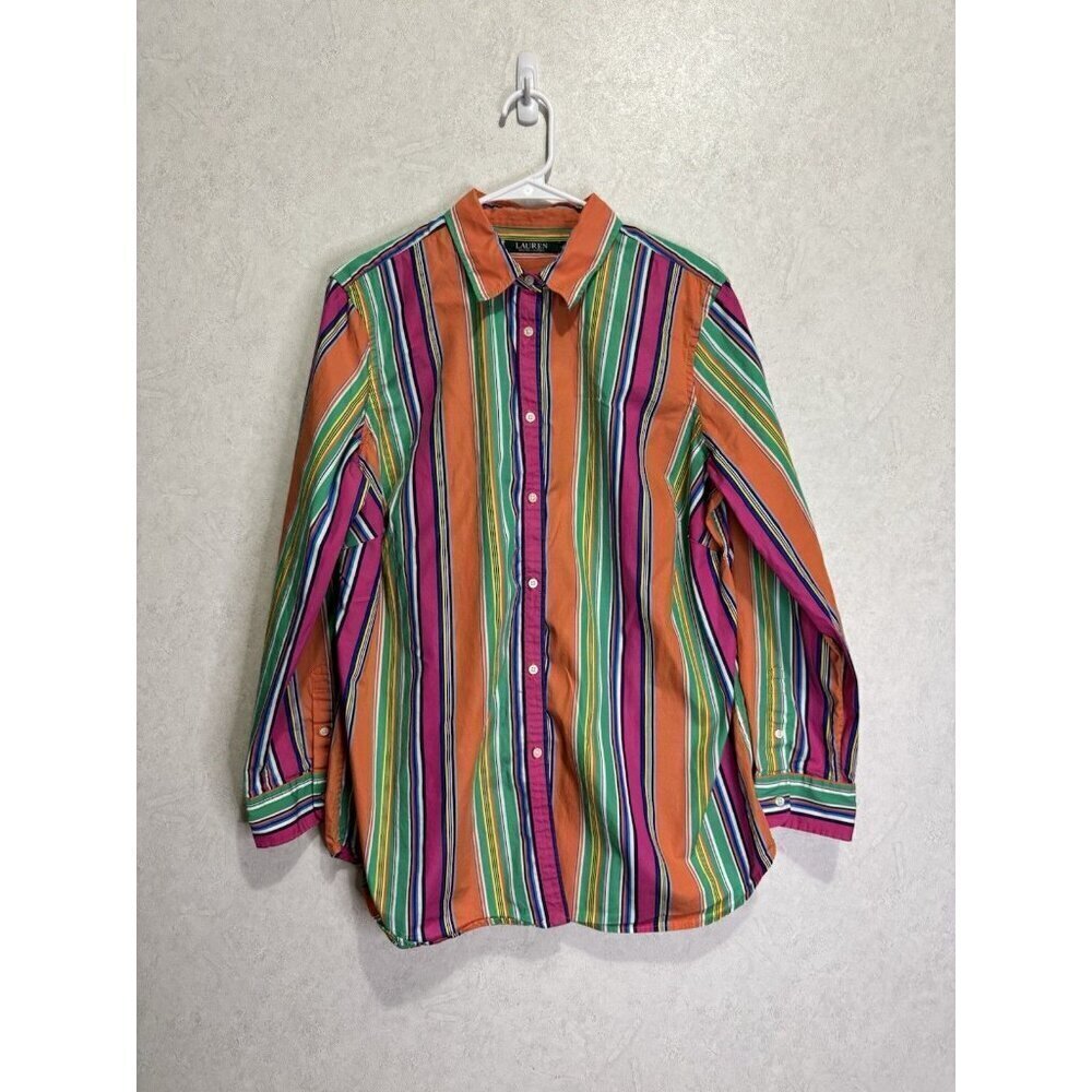 LAUREN RALPH LAUREN Rainbow Stripe Long Sleeve Button Down Shirt Retro Funky 14W